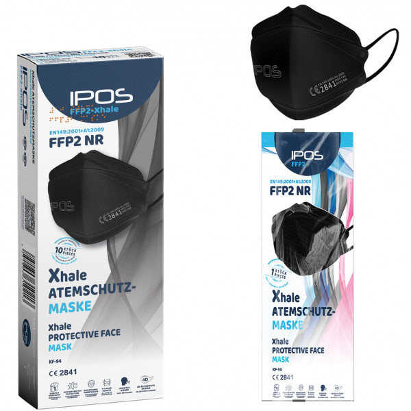 IPOS-FFP2 Xhale Masken SCHWARZ einzelverpackt (10er Box)